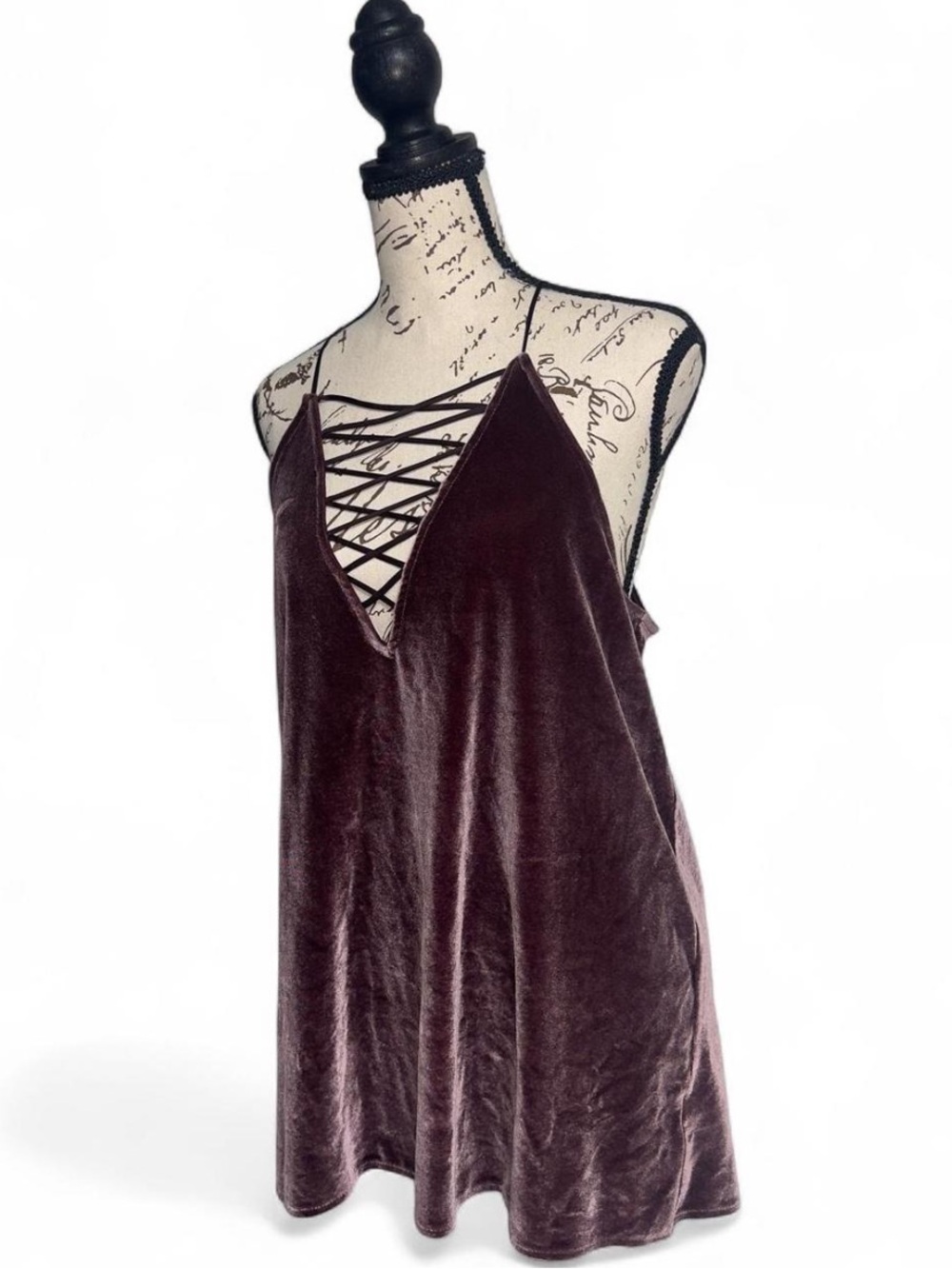 Express purple velour burgundy velvet tank top lace up detail size large